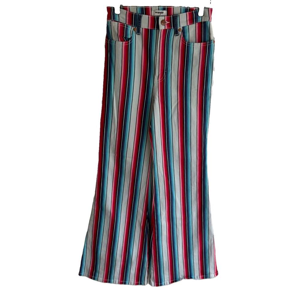 Wrangler Jeans Women’s 26x32 Red Blue White High Rise Flare Wanderer 622 Striped
